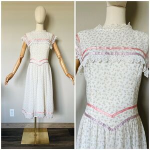 VTG Gunne Sax Floral Sailor Collar Dress Button Back Prairie Cottagecore Size 9